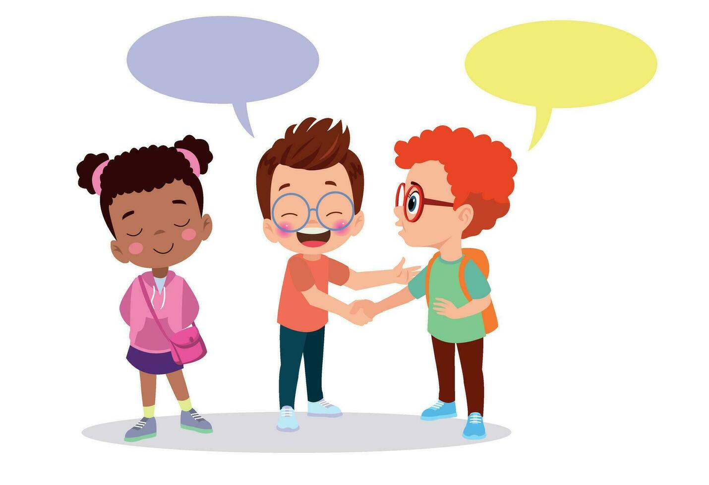 little kid do hand shake with friend acquaintance vector