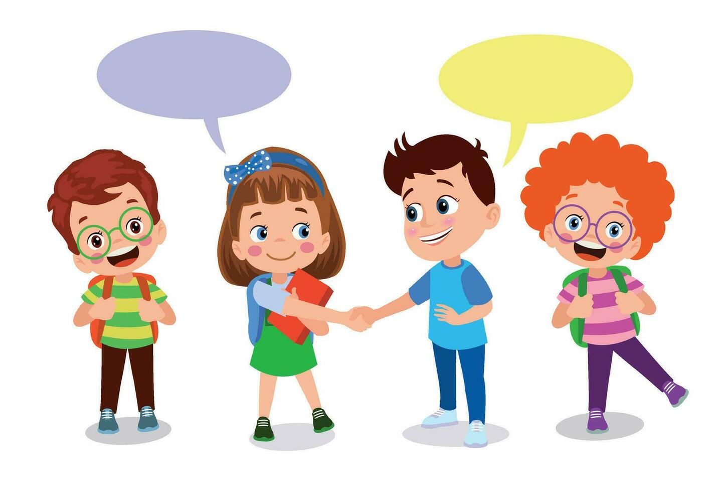 little kid do hand shake with friend acquaintance vector