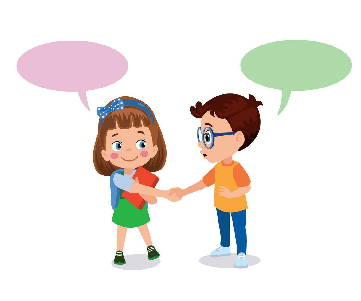 little kid do hand shake with friend acquaintance vector