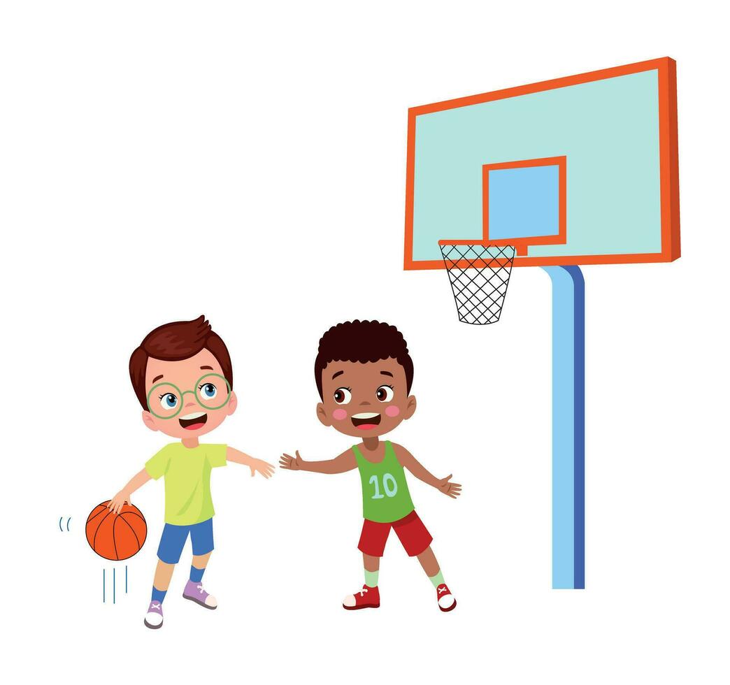 Vector Illustration Of Kid Playing Basketball