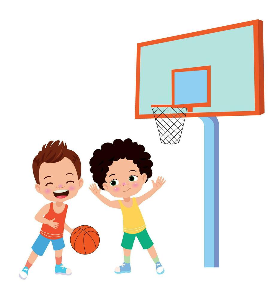 Vector Illustration Of Kid Playing Basketball