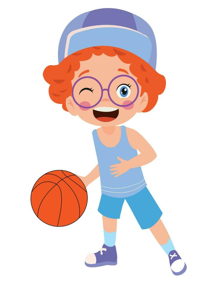 vector ilustración de niño jugando baloncesto
