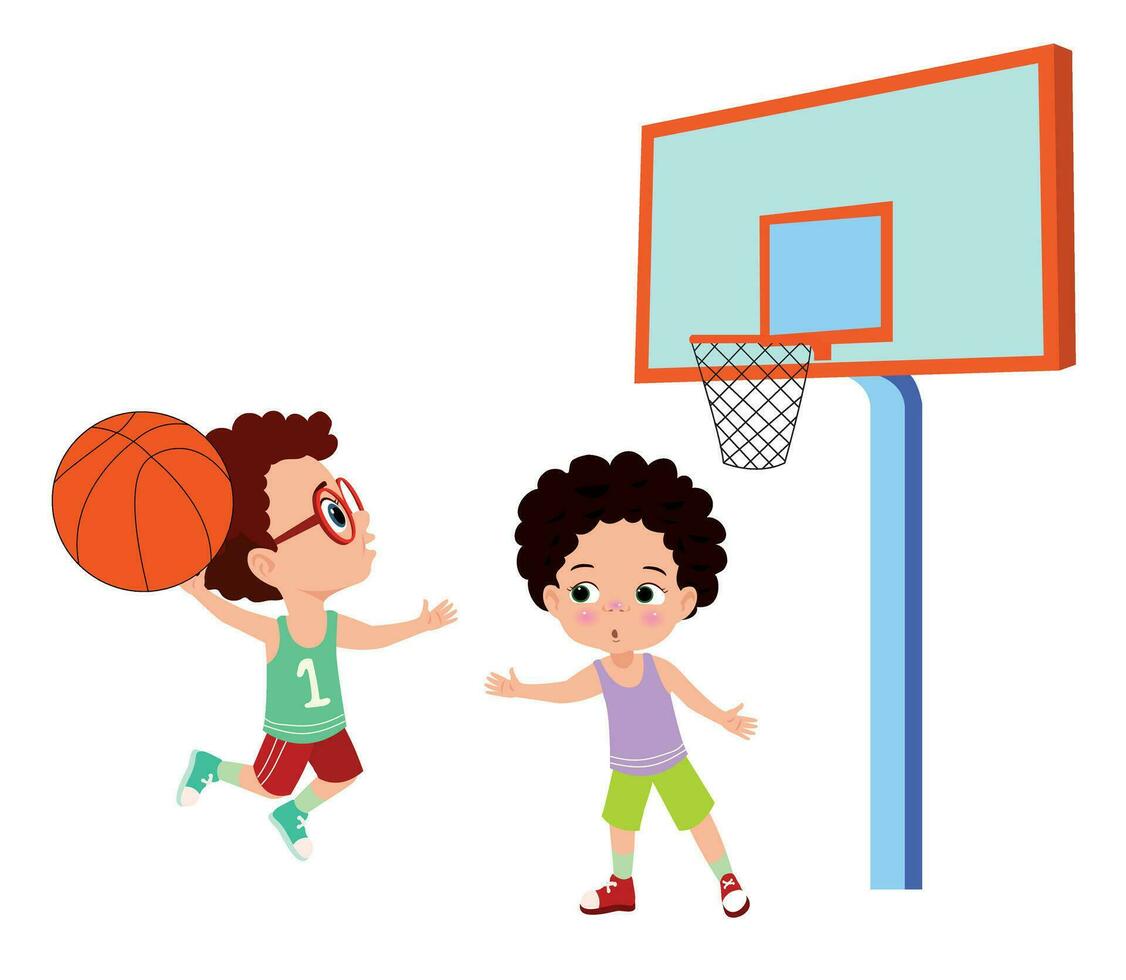 vector ilustración de niño jugando baloncesto