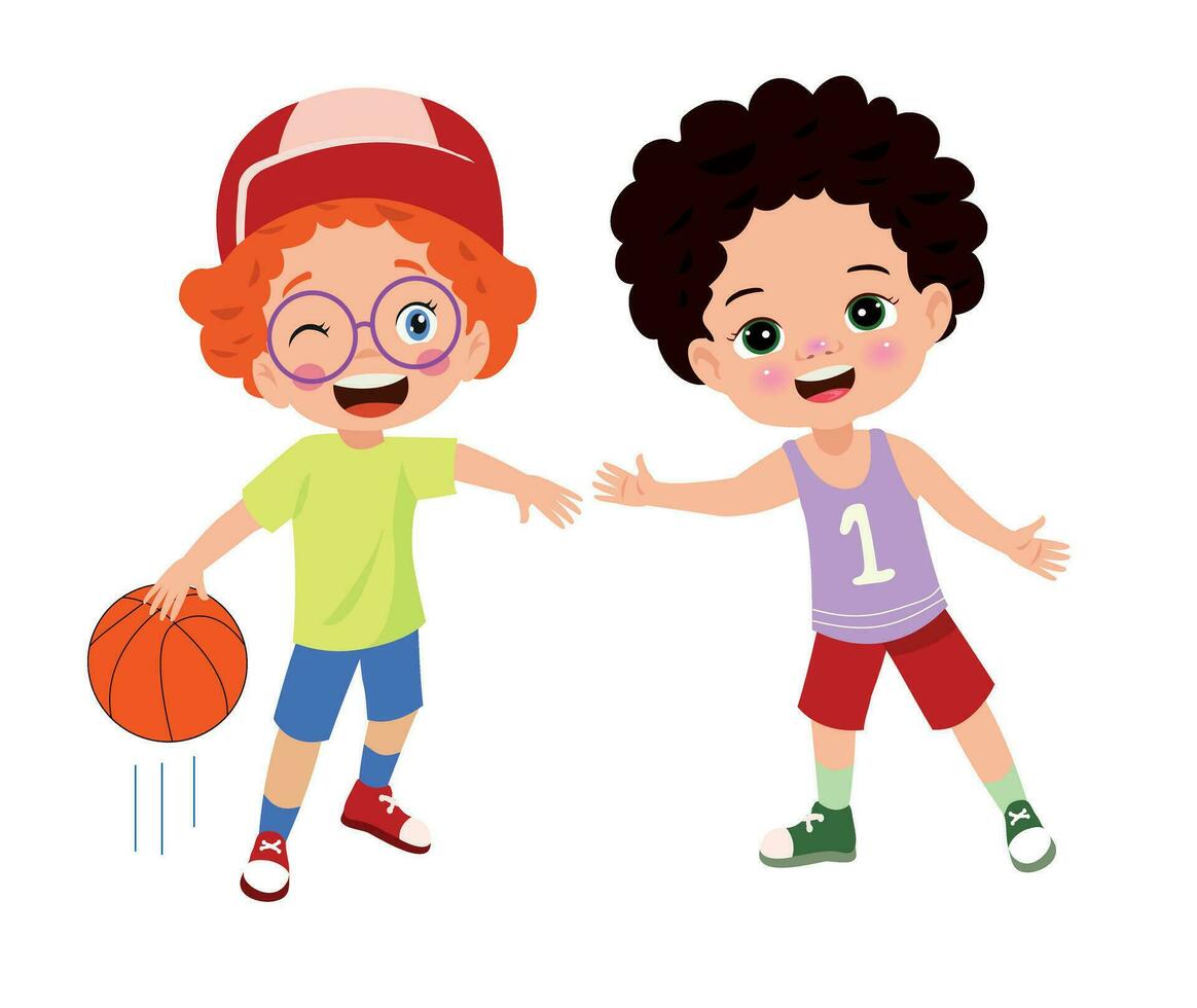 Vector Illustration Of Kid Playing Basketball