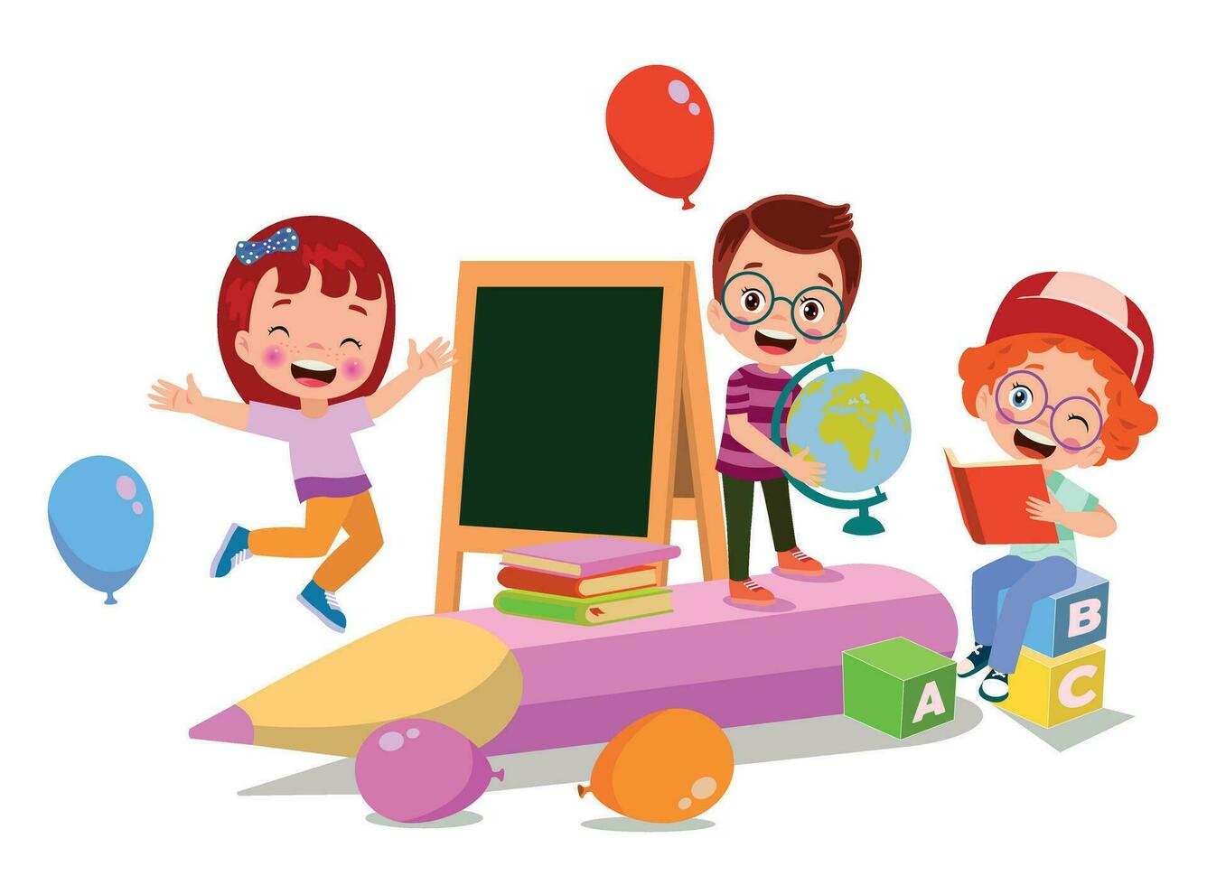 back to school school classroom and cute happy students vector