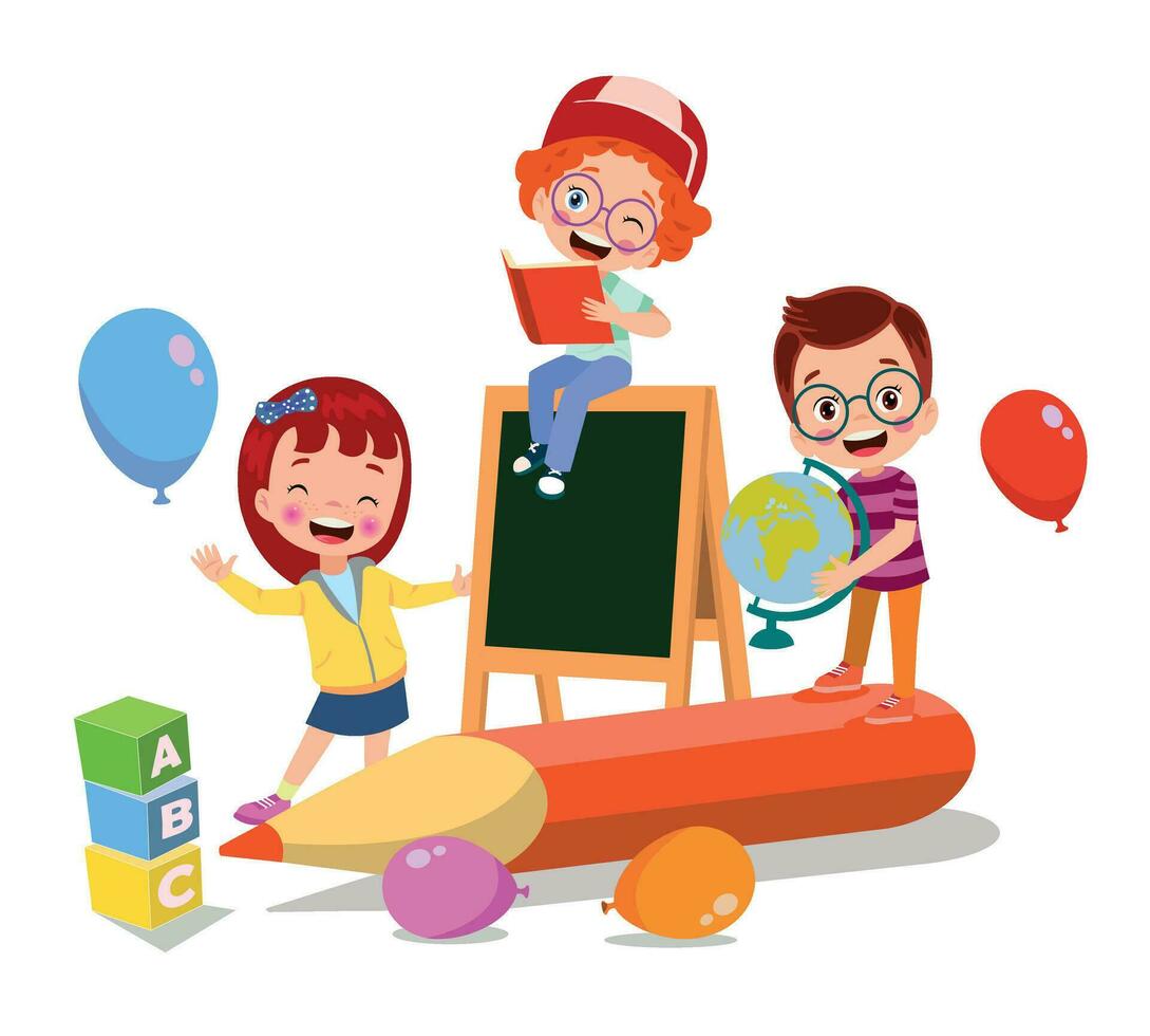 back to school school classroom and cute happy students vector