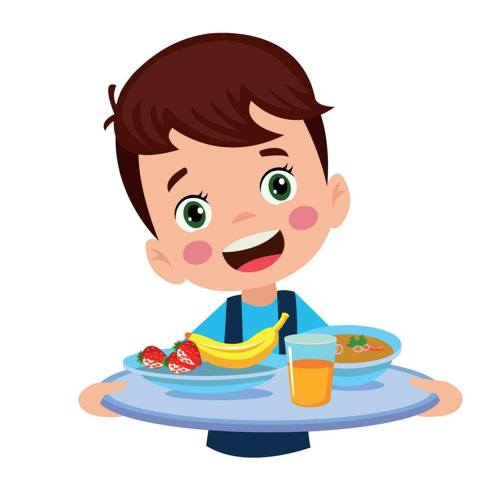 Illustration of a young boy holding a tray vector