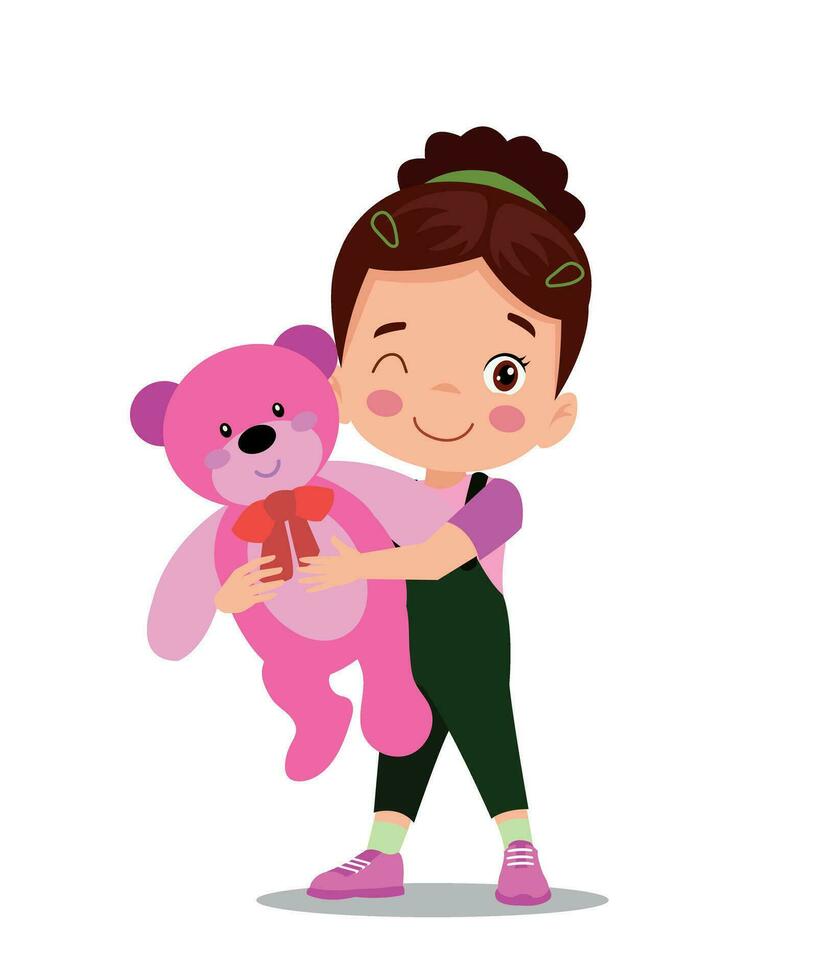 A boy is holding a teddy bear vector