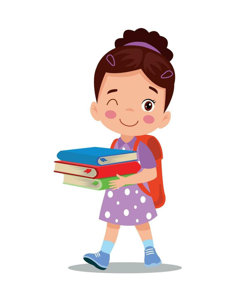 Cartoon boy holding a pile of books vector