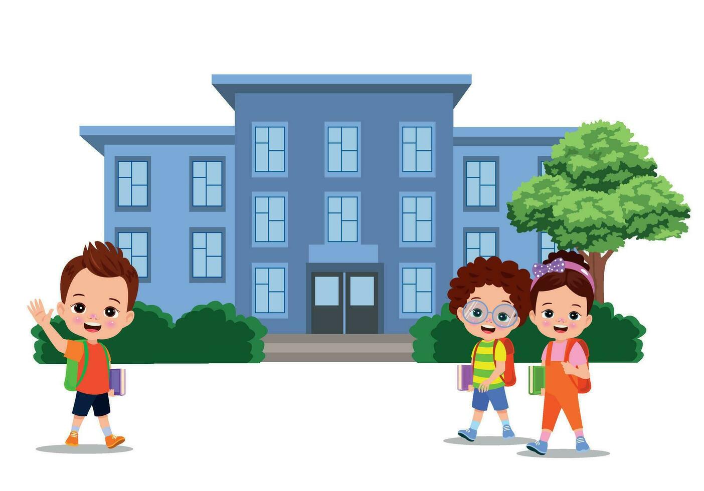 cute boy walking to school vector