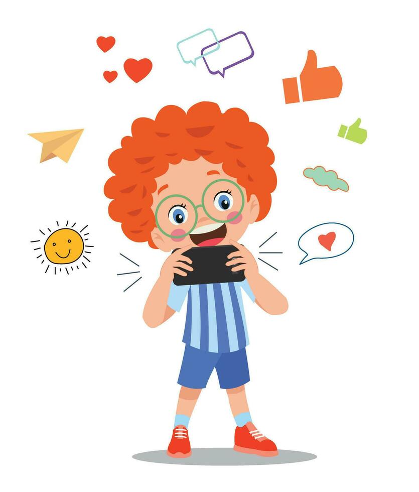 Little boy playing on the smartphone. Child digital addiction vector