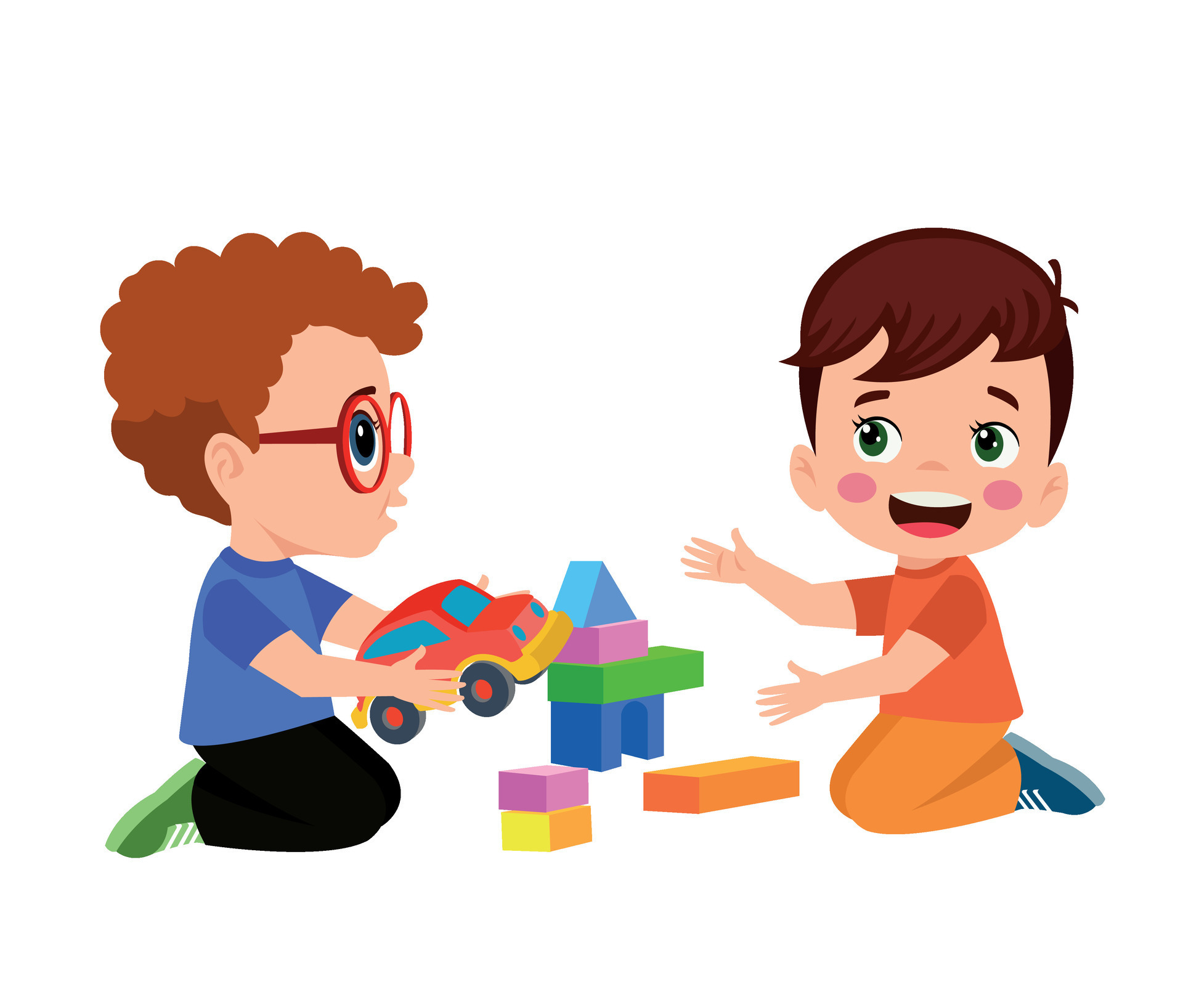 Cartoon boy playing with building blocks Vector Image