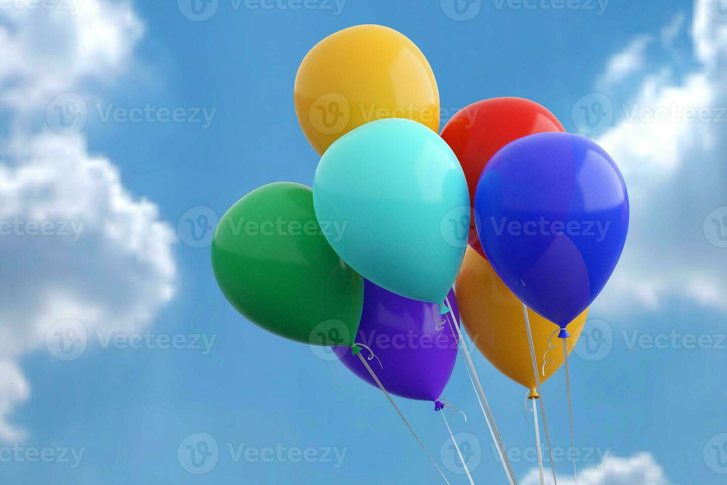 Colorful balloons flying over sky background photo