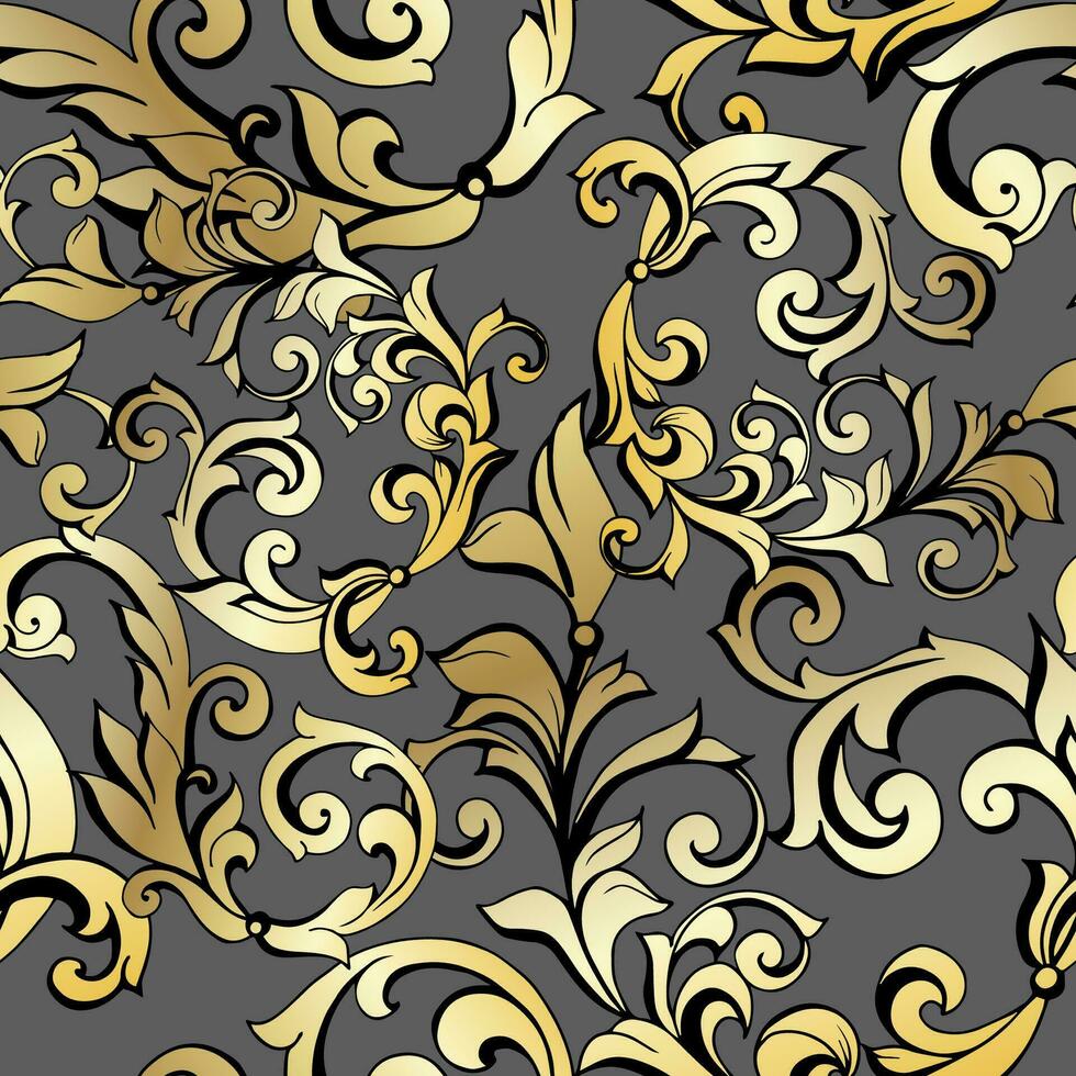 Vector damask vintage baroque scroll ornament swirl. Victorian monogram heraldic shield swirl. Retro floral leaf pattern border foliage antique acanthus calligraphy engraved tattoo. seamless pattern