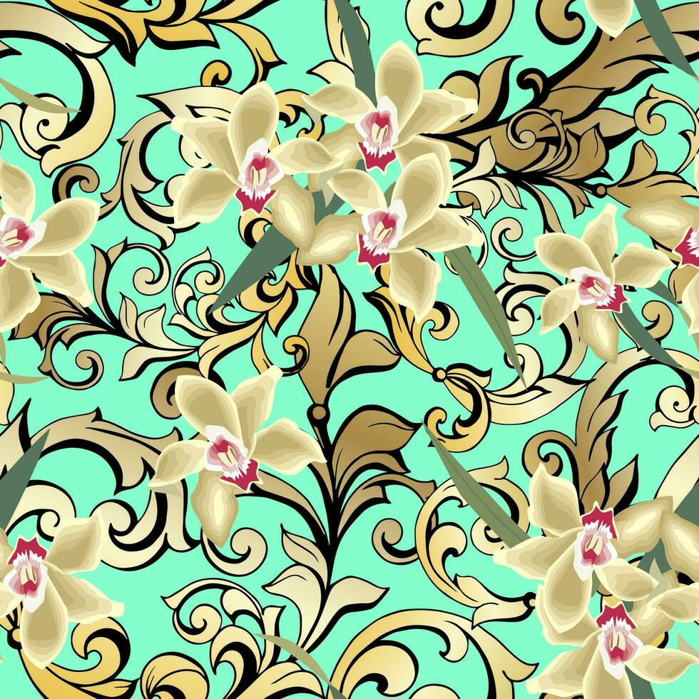 Vector damask vintage baroque scroll ornament swirl. Victorian monogram heraldic shield swirl. Retro floral leaf pattern border foliage antique acanthus calligraphy engraved tattoo. seamless pattern