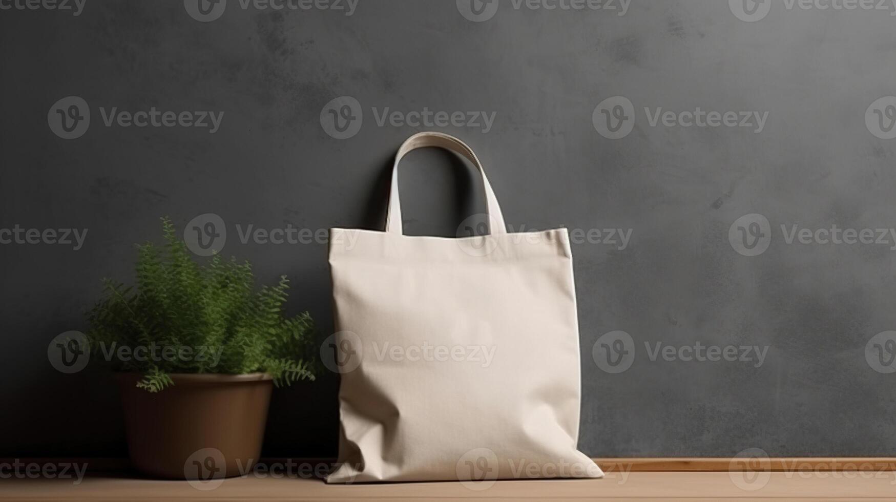 , Realistic beige tote canvas fabric bag set-up in at home interior, shopper mock up blank. photo