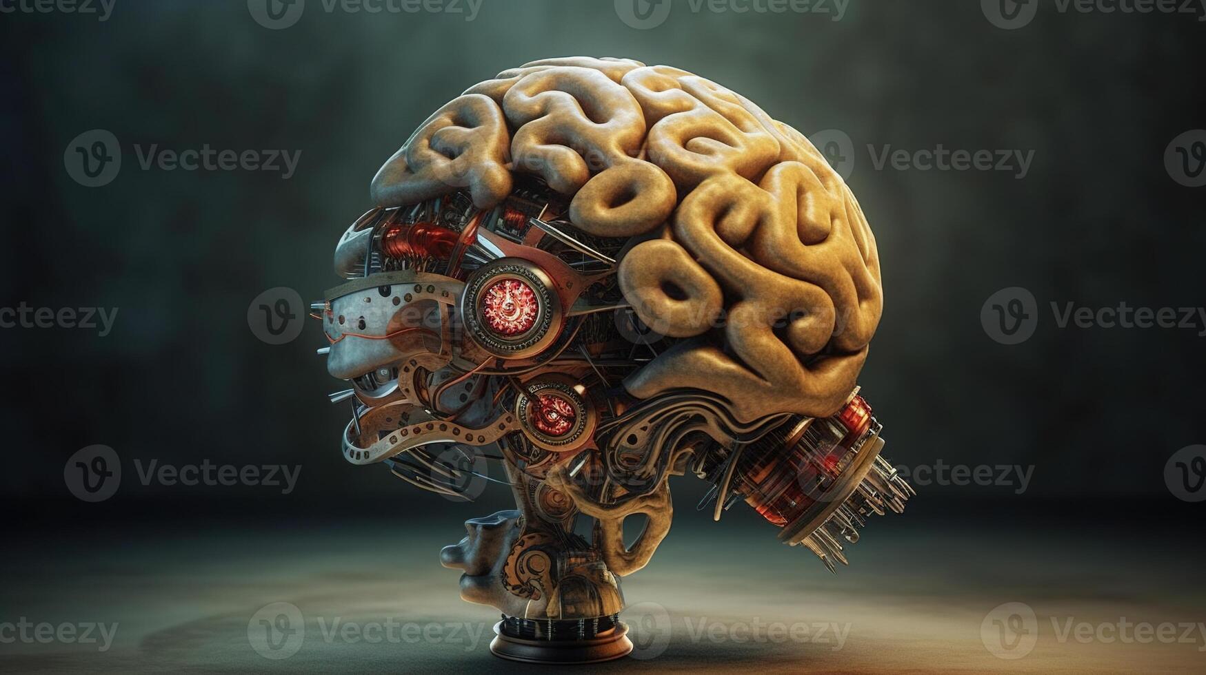 , human brain and artificial intelligence concept, big data processing, computer motherboard. Education, knowledge and creativity photo