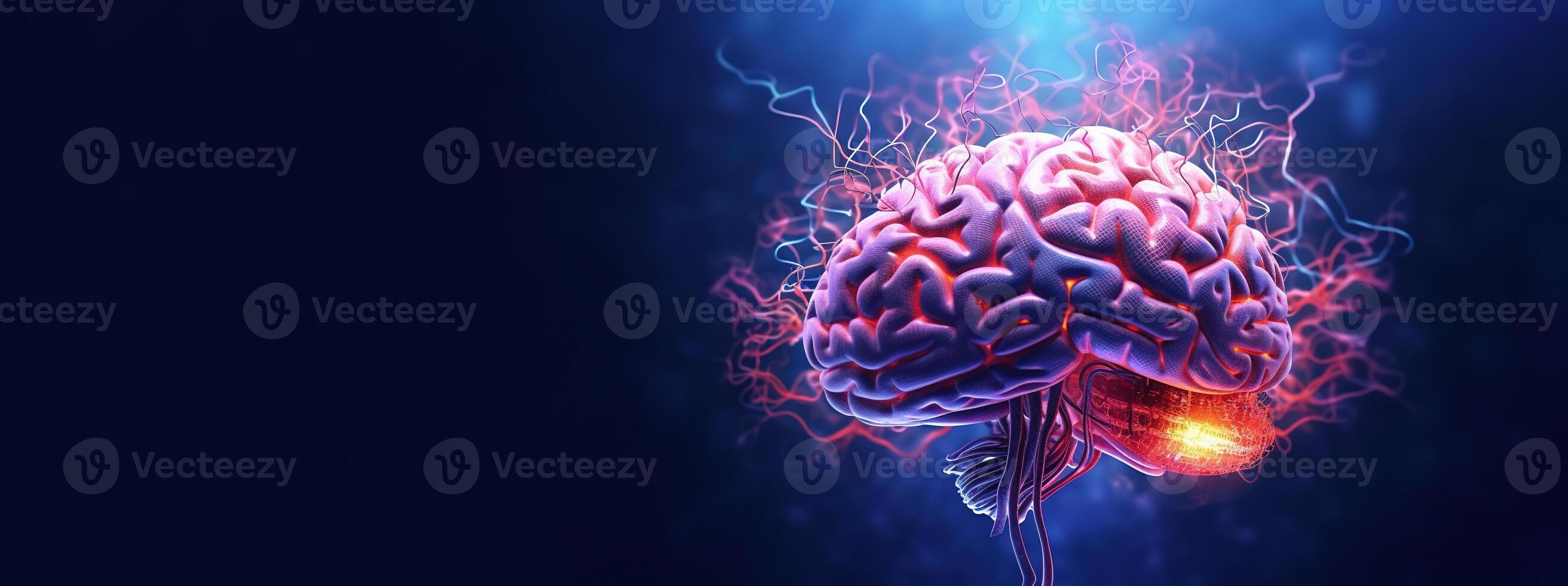 , human brain and artificial intelligence concept, big data processing, computer motherboard. Education, knowledge and creativity photo