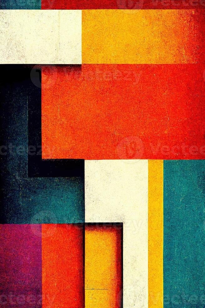 , abstract Bauhaus style background with grainy paper texture. Trendy contemporary minimal 20s geometric design. Digital art, vertical format. photo