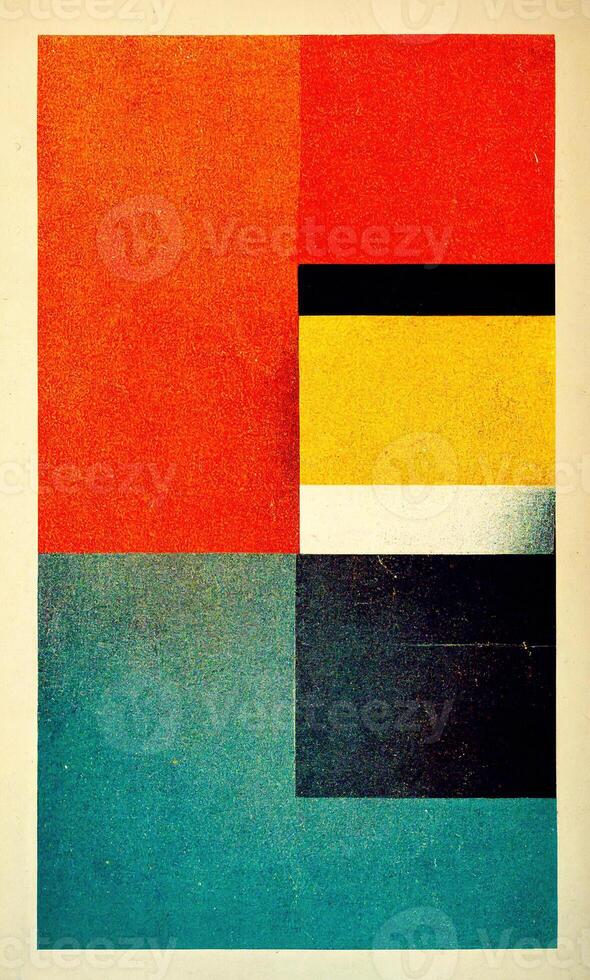 , abstract Bauhaus style background with grainy paper texture. Trendy contemporary minimal 20s geometric design. Digital art, vertical format. photo