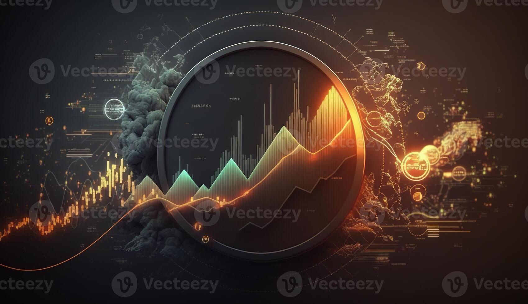 , stock market chart lines, financial graph on technology abstract background represent financial crisis, financial meltdown. Technology concept, trading market concept. photo