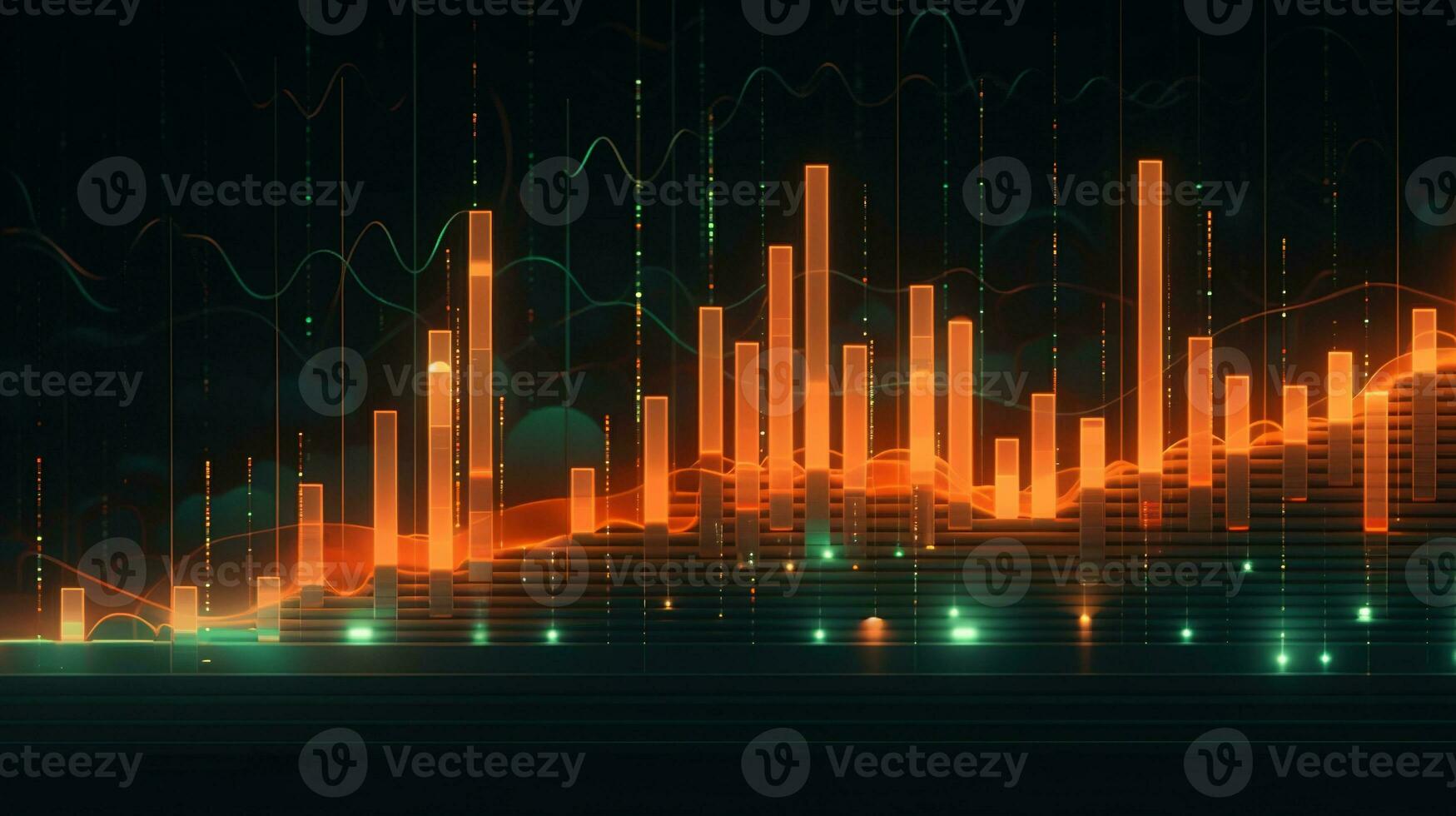 Generative AI, stock market chart lines, financial graph on technology abstract background represent financial crisis, financial meltdown. Technology concept, trading market concept. photo