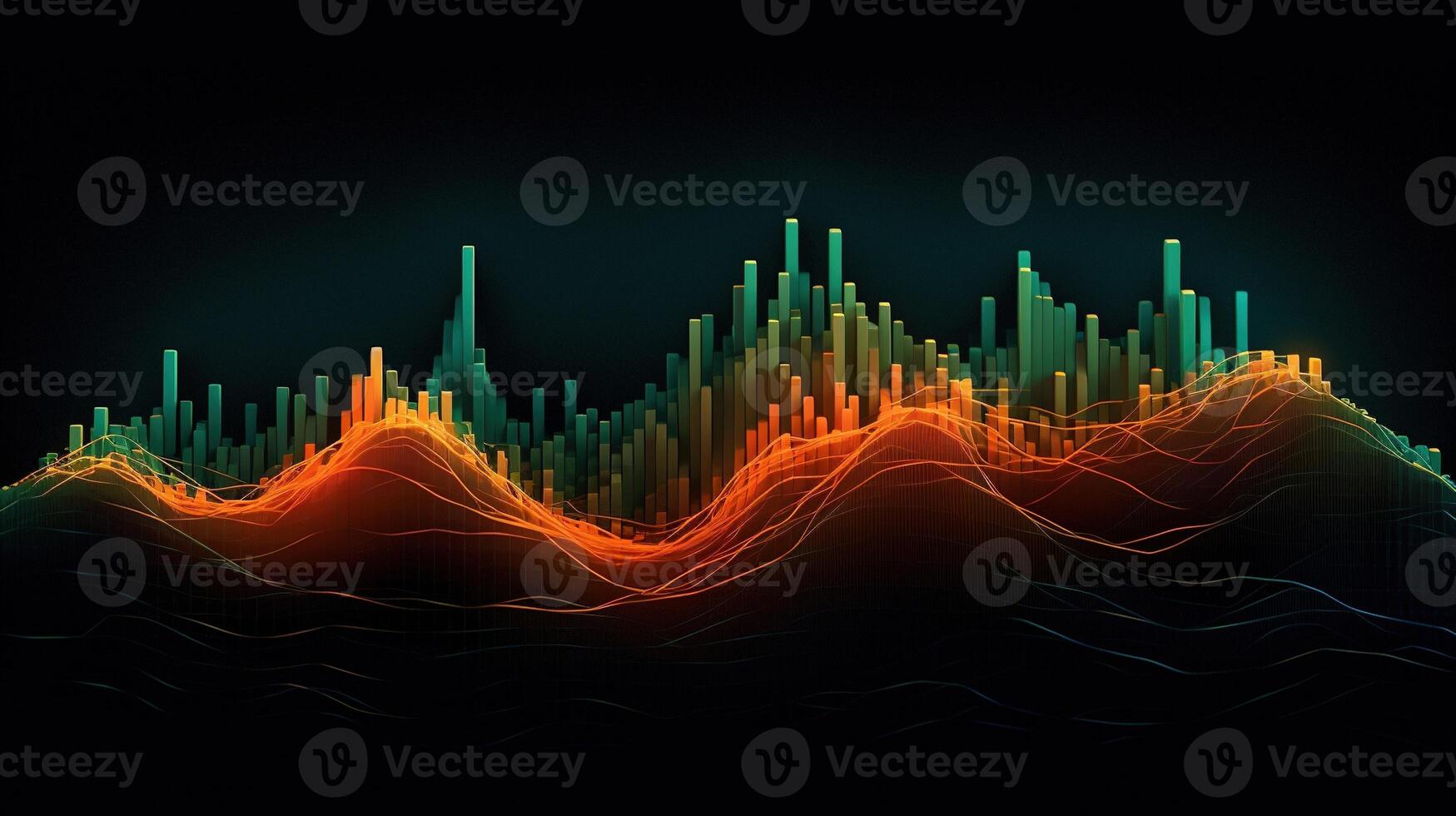 Generative AI, stock market chart lines, financial graph on technology abstract background represent financial crisis, financial meltdown. Technology concept, trading market concept. photo