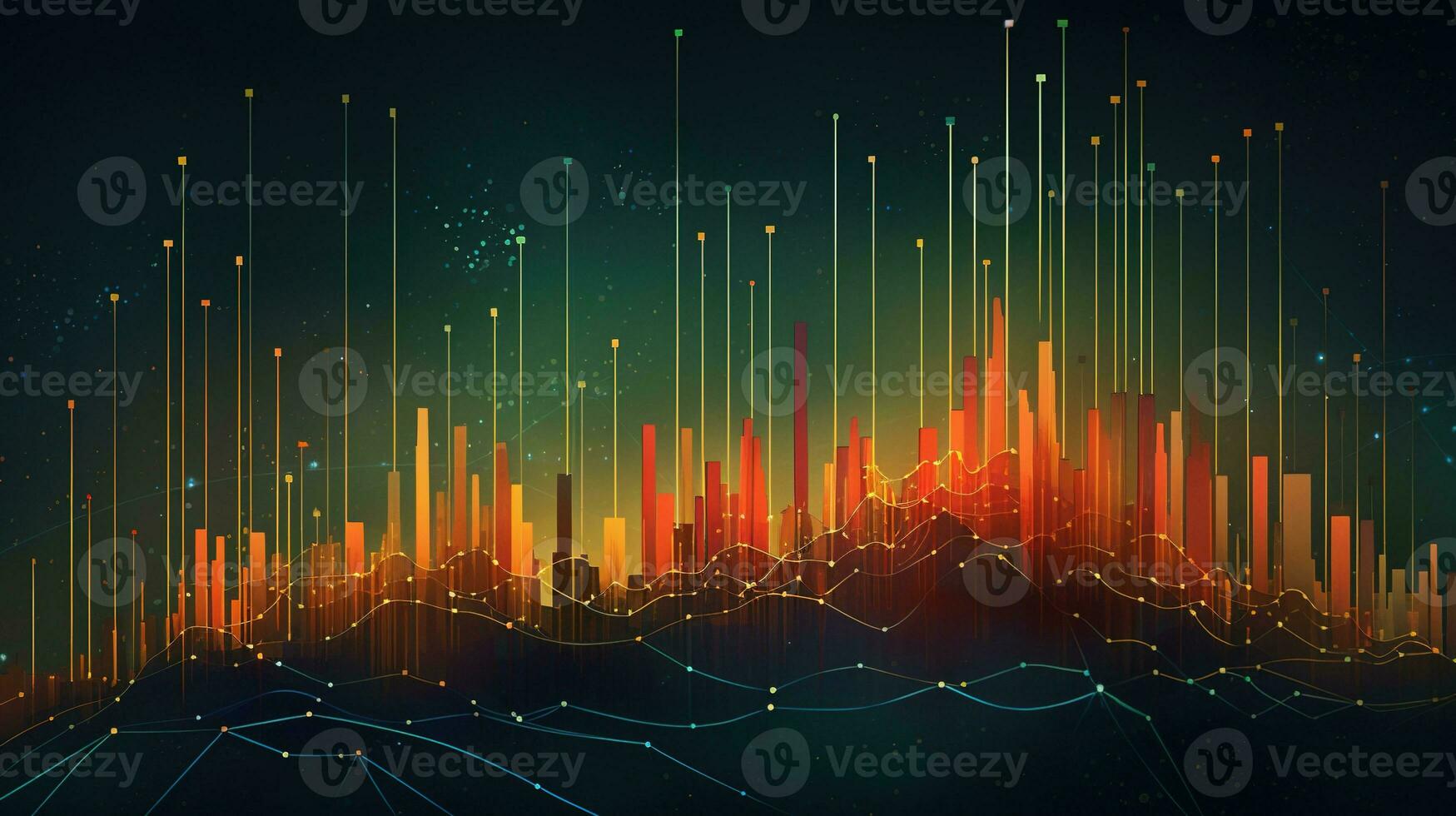 Generative AI, stock market chart lines, financial graph on technology abstract background represent financial crisis, financial meltdown. Technology concept, trading market concept. photo