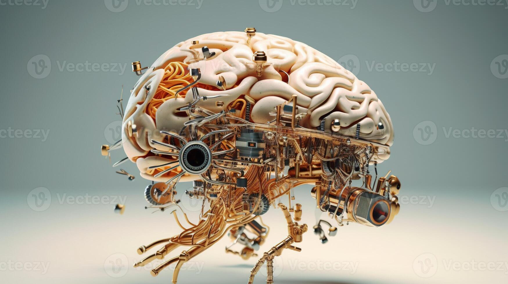 Generative AI, human brain and artificial intelligence concept, big data processing, computer motherboard. Education, knowledge and creativity photo