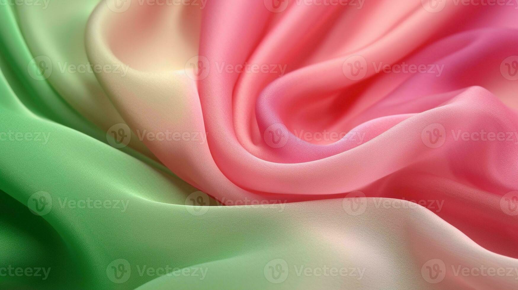 generativo ai, fluido gasa tela textura en ligero rosado y verde color. lustroso primavera bandera, material 3d efecto, moderno macro fotorrealista resumen antecedentes ilustración foto