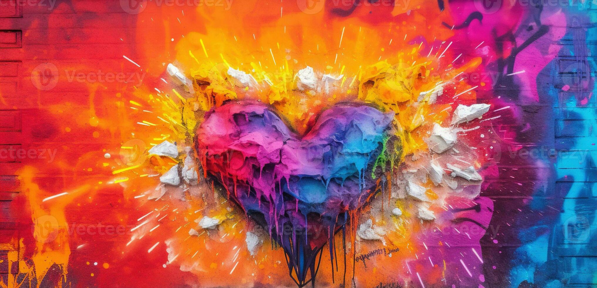 Generative AI, Colorful heart as graffiti love symbol on the wall, street art. Melted paint. photo