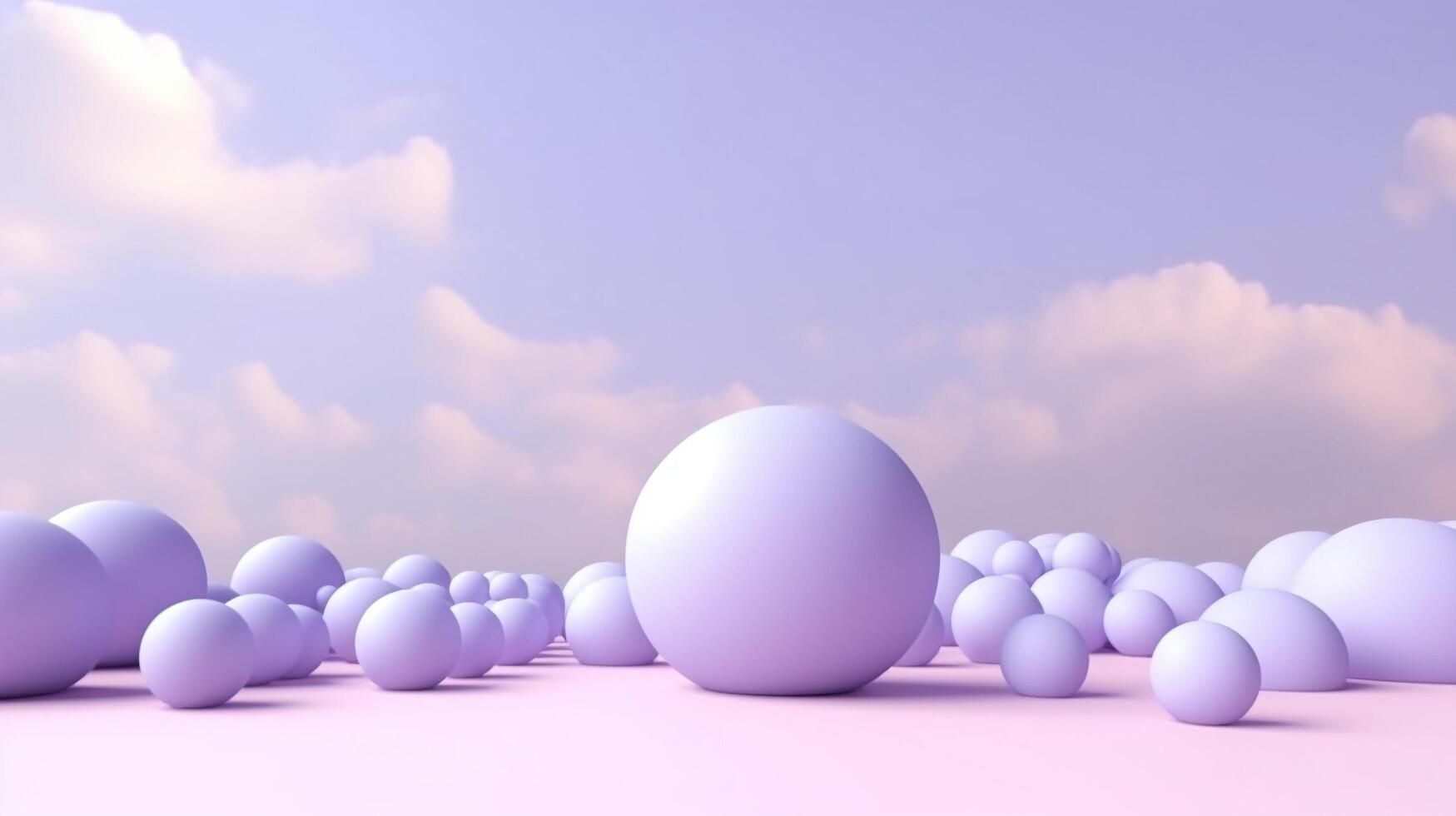 , Purple, digital lavender color fantastic 3d clouds on the floor, sky and landscape. Gentle colors and with bright lights. photo