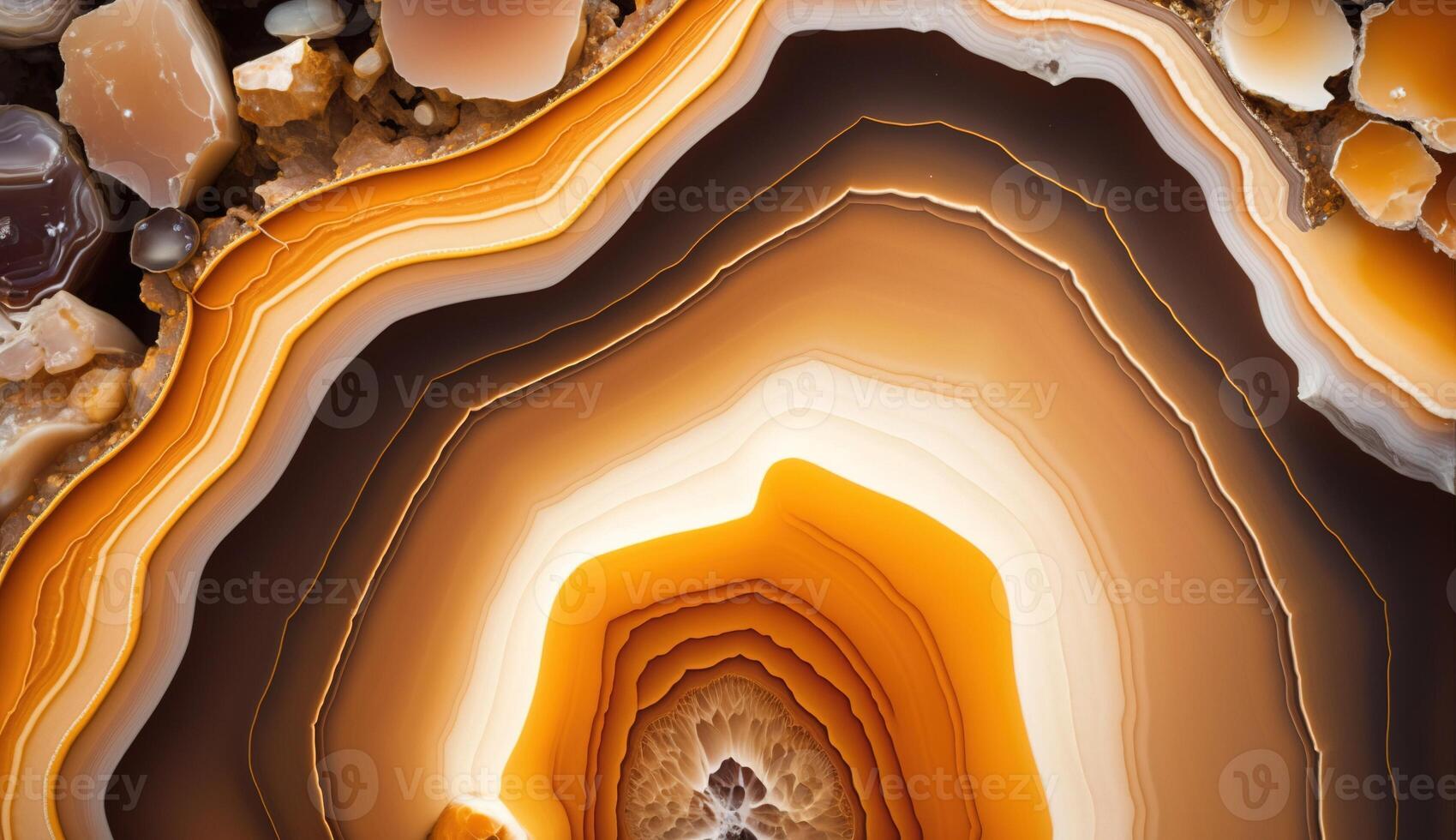 , natural volcanic agate stones close-up light orange, apricot crush and golden texture. Wallpaper background, quartz marble, decorative rock pattern. photo