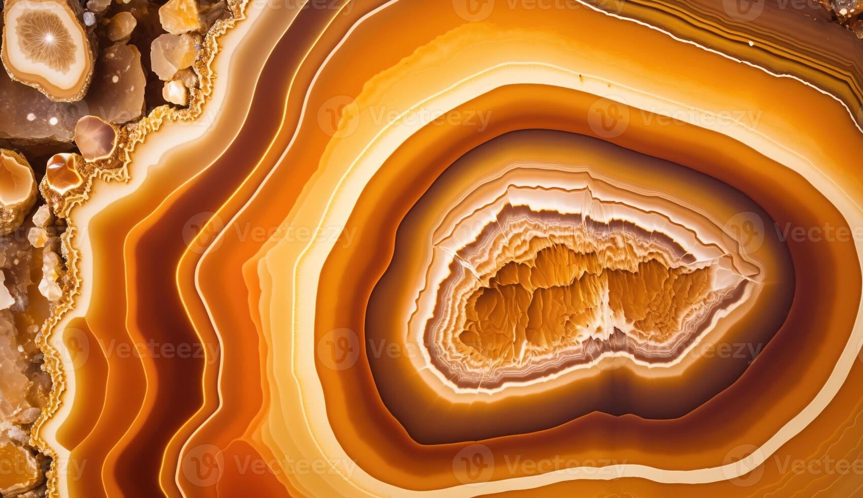 , natural volcanic agate stones close-up light orange, apricot crush and golden texture. Wallpaper background, quartz marble, decorative rock pattern. photo