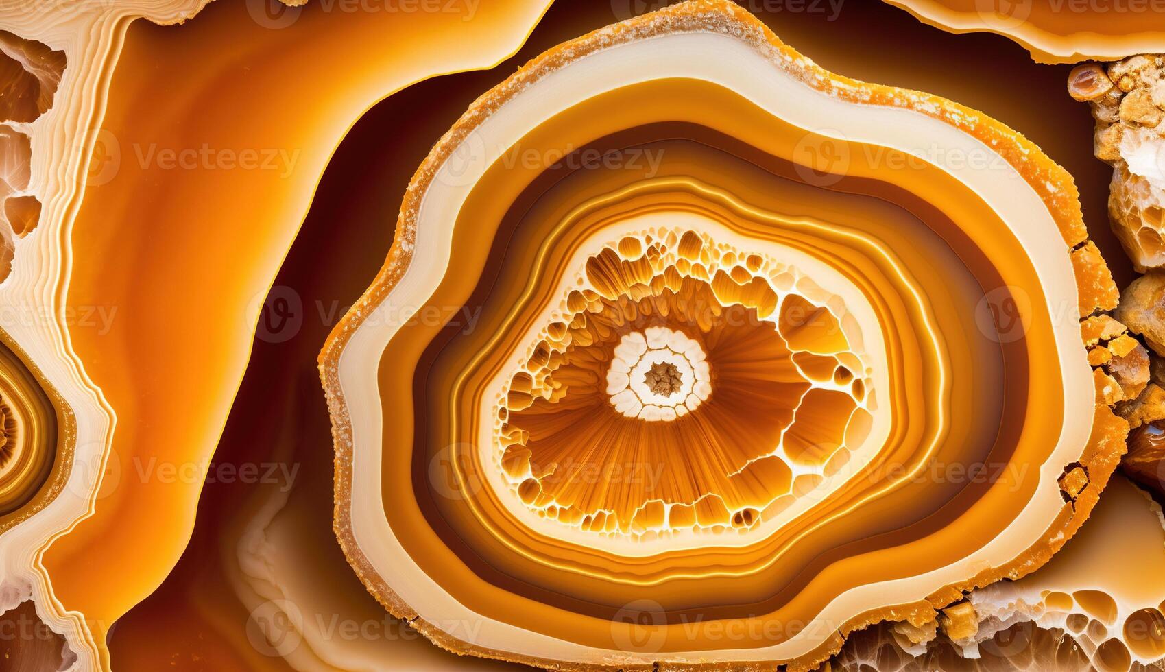 , natural volcanic agate stones close-up light orange, apricot crush and golden texture. Wallpaper background, quartz marble, decorative rock pattern. photo