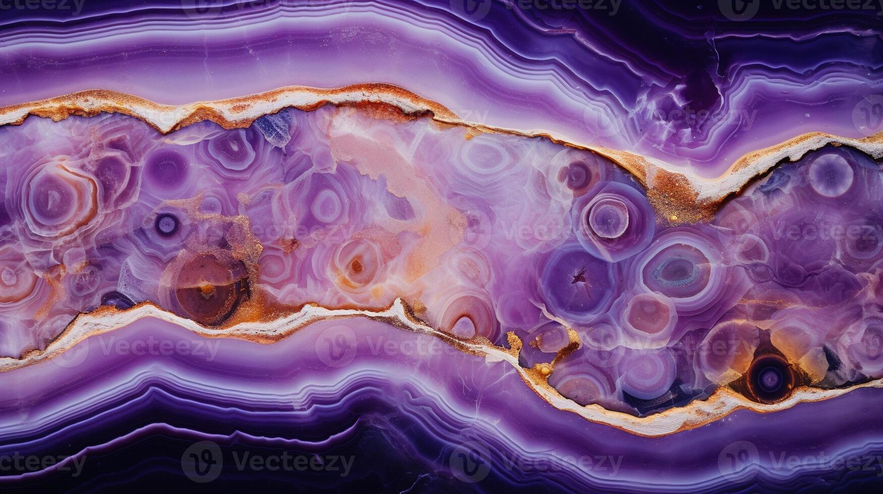 , natural volcanic agate stones close-up light digital lavender and golden texture. Wallpaper background, quartz marble, decorative rock pattern. photo