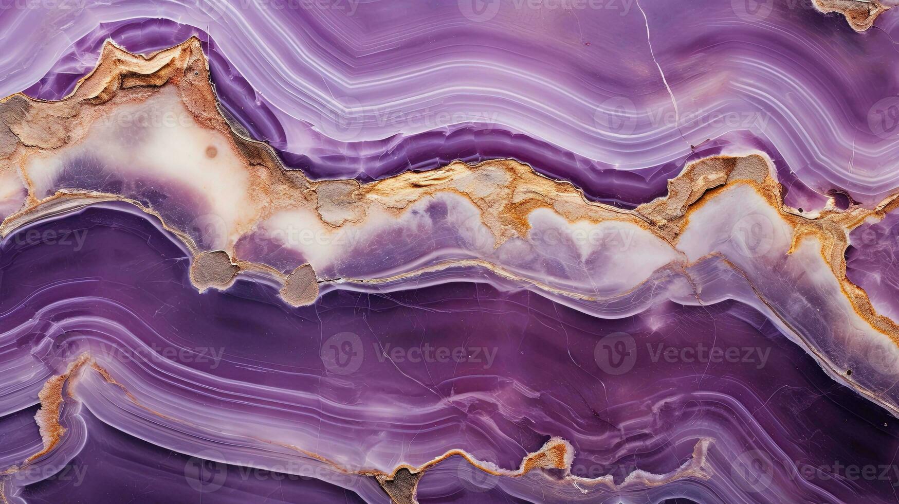 Generative AI, natural volcanic agate stones close-up light digital lavender and golden texture. Wallpaper background, quartz marble, decorative rock pattern. photo
