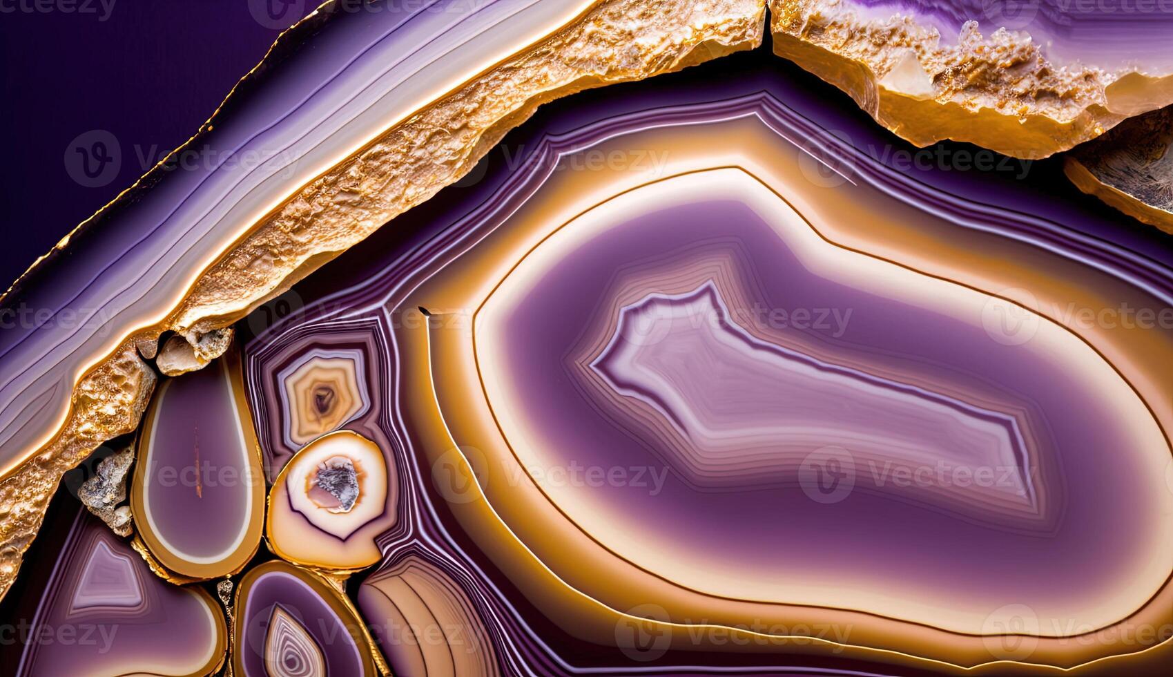 , natural volcanic agate stones close-up light digital lavender and golden texture. Wallpaper background, quartz marble, decorative rock pattern. photo