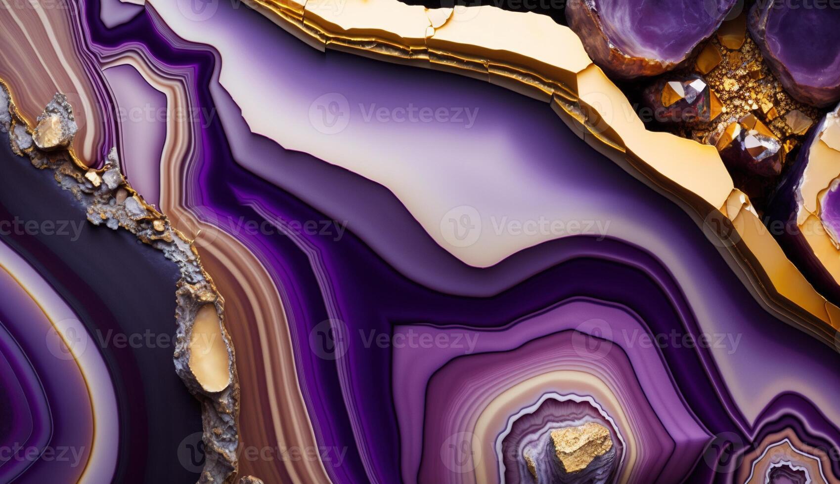 , natural volcanic agate stones close-up light digital lavender and golden texture. Wallpaper background, quartz marble, decorative rock pattern. photo