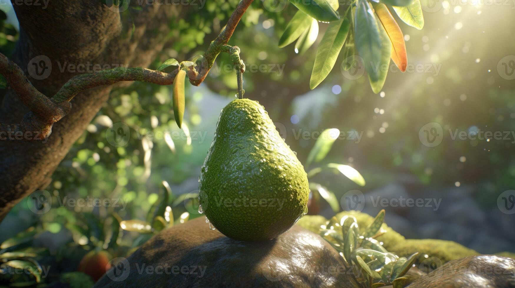 generativo ai, aguacate plantación, creciente Fruta colgando en el árbol. foto