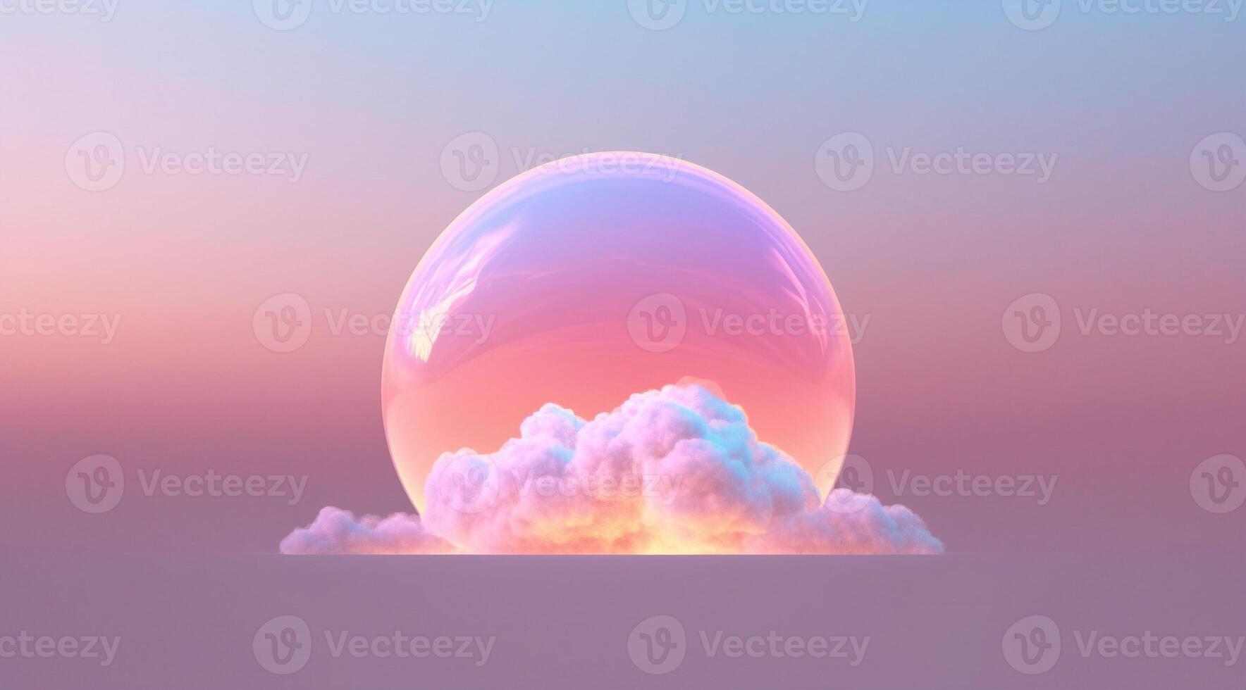 , circle shape glowing with neon light inside the soft colorful cloud, fantasy pink and purple sky photo