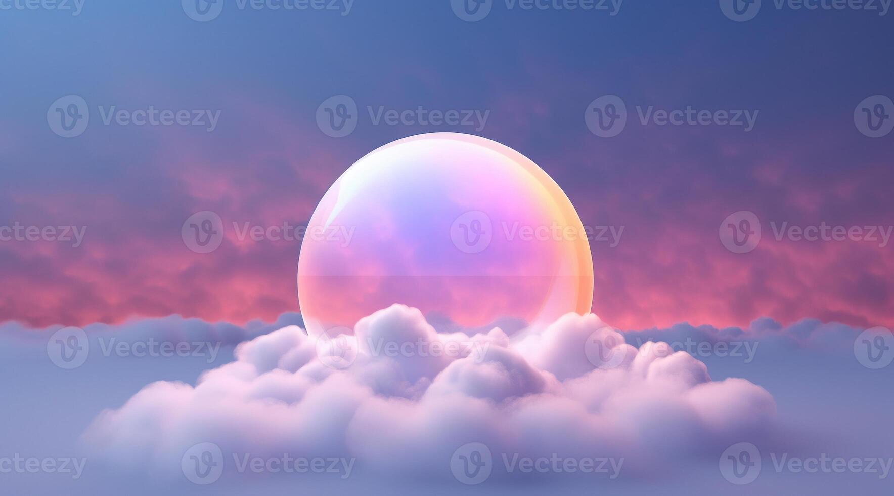 , circle shape glowing with neon light inside the soft colorful cloud, fantasy pink and purple sky photo