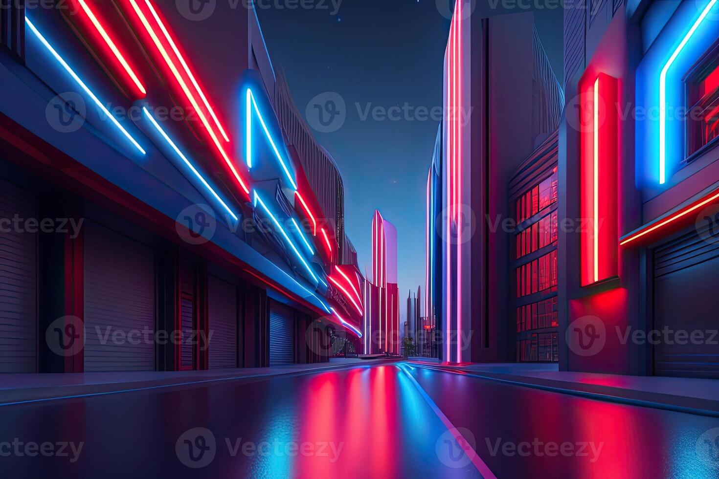 Neon Red and Blue Future City photo