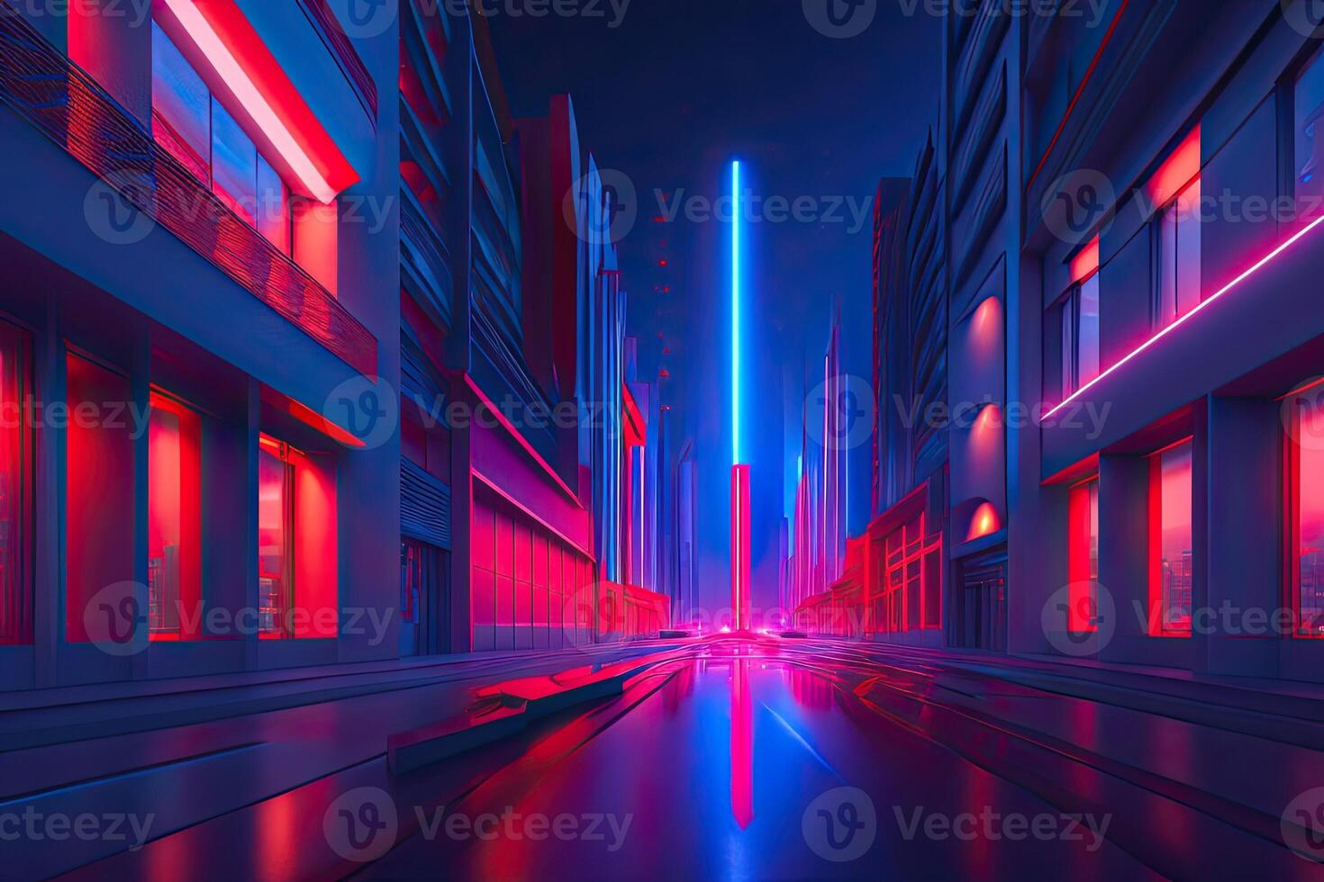 Neon Red and Blue Future City photo