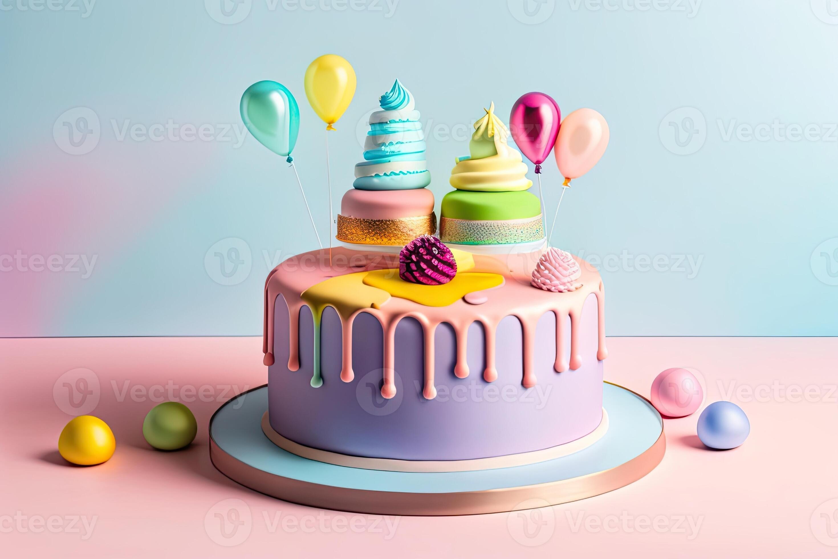 Colorful Birthday Cake on Pastel Background 25518224 Stock Photo at