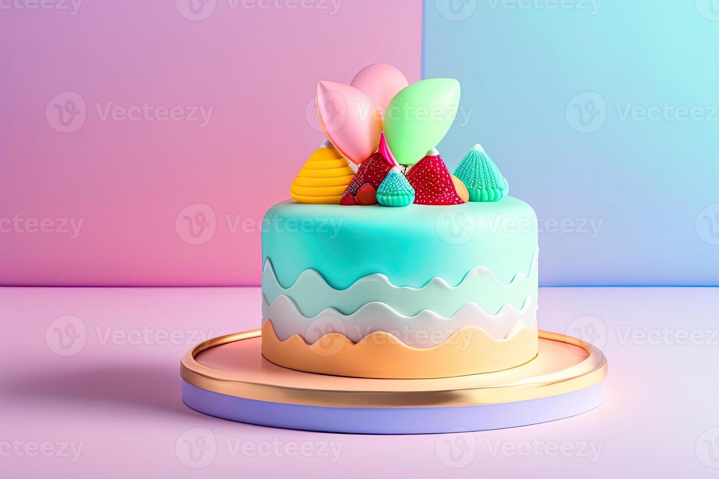 Colorful Birthday Cake on Pastel Background 25518232 Stock Photo at