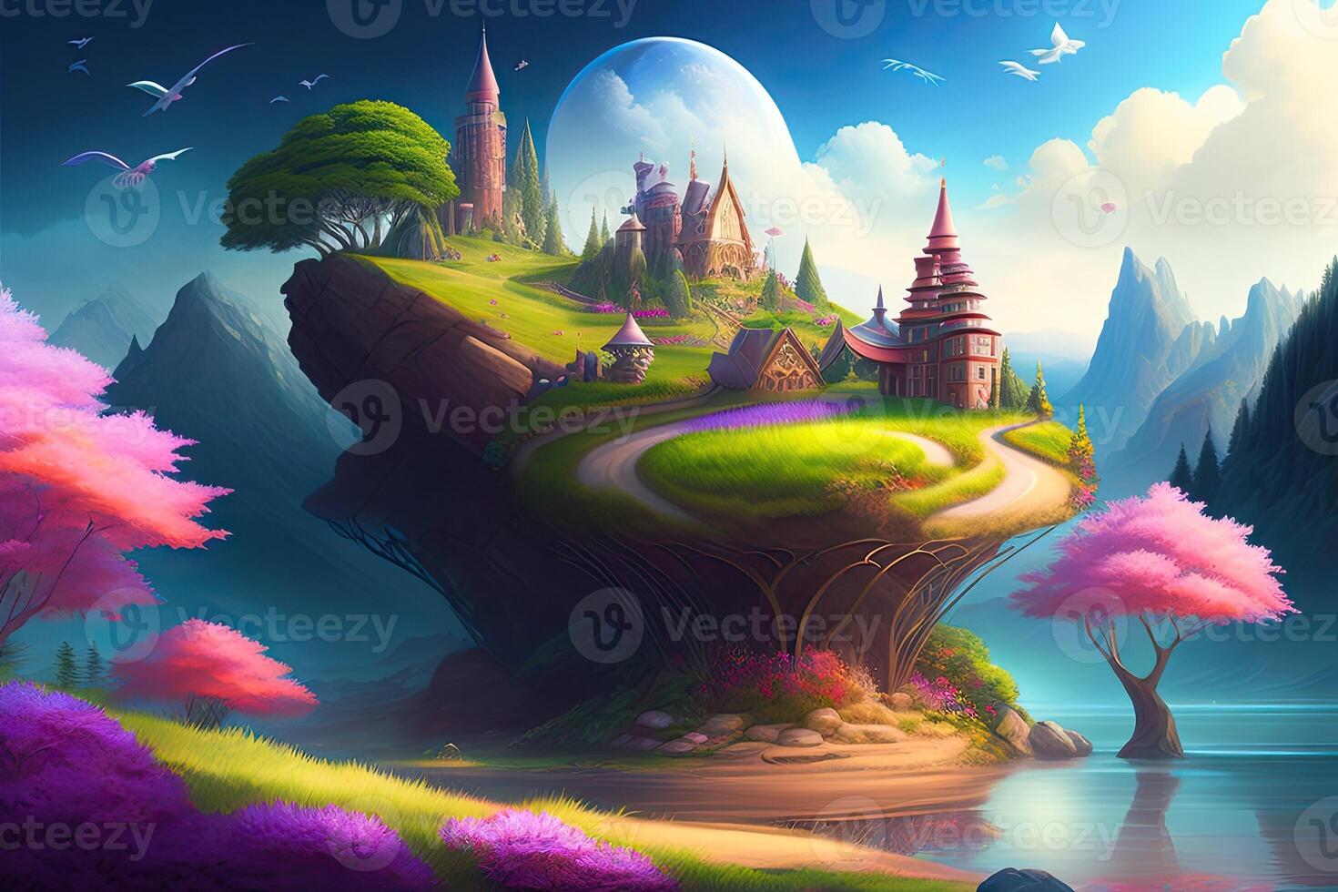 Beautiful Fantasy World Landscape Background photo