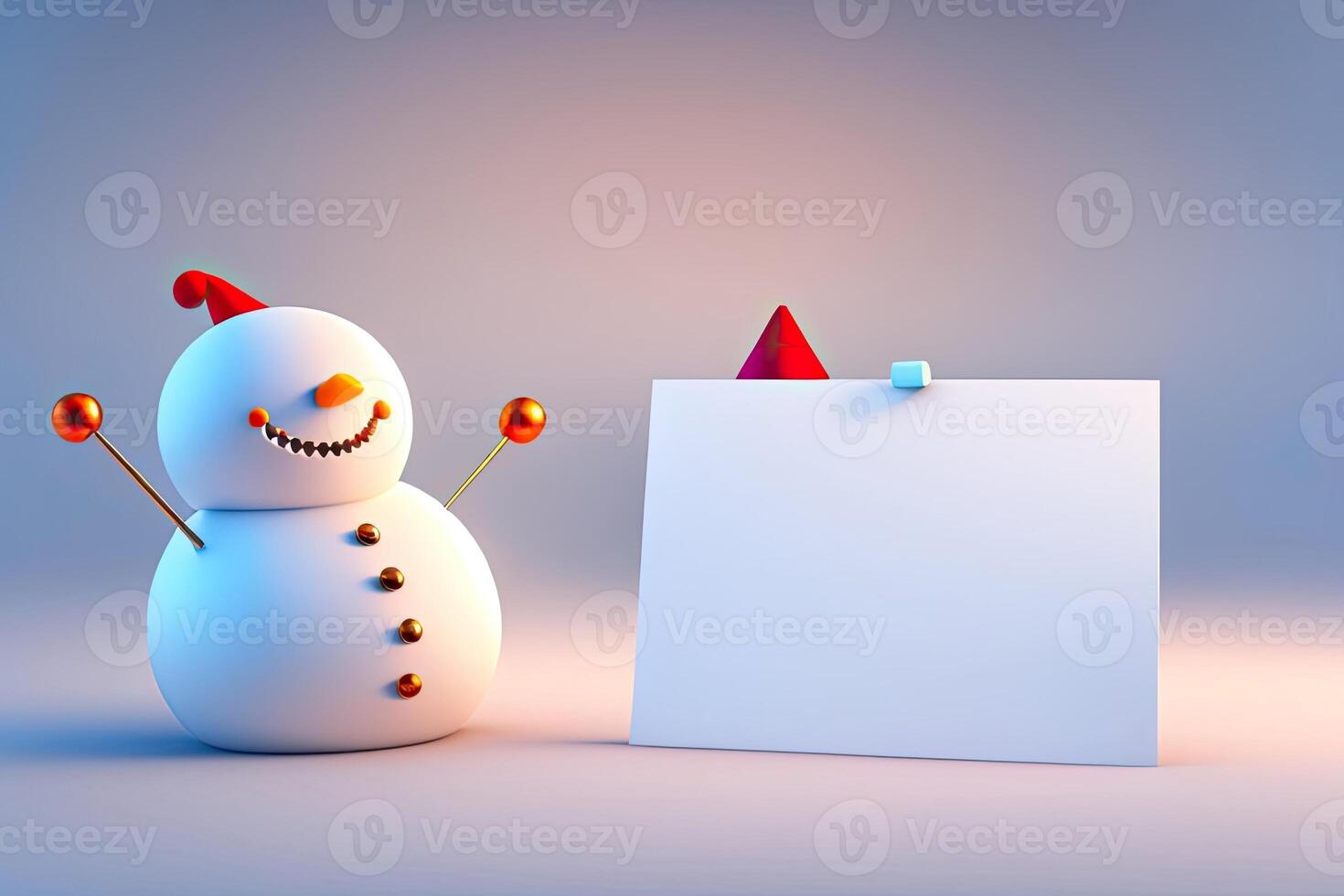 Christmas Background. Snowman Holding White Copy Space. photo