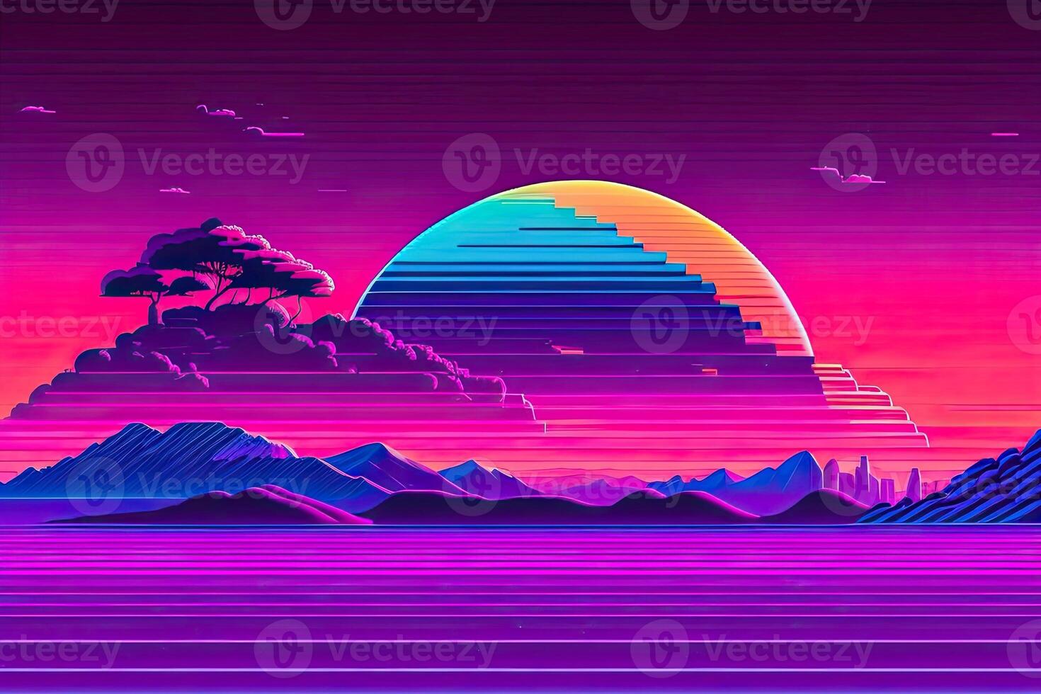 Purple Retrowave Abstract Background Design photo