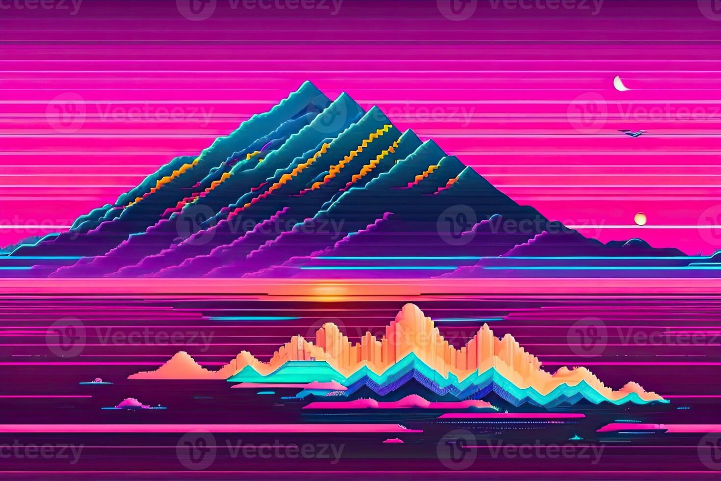 Purple Retrowave Abstract Background Design photo